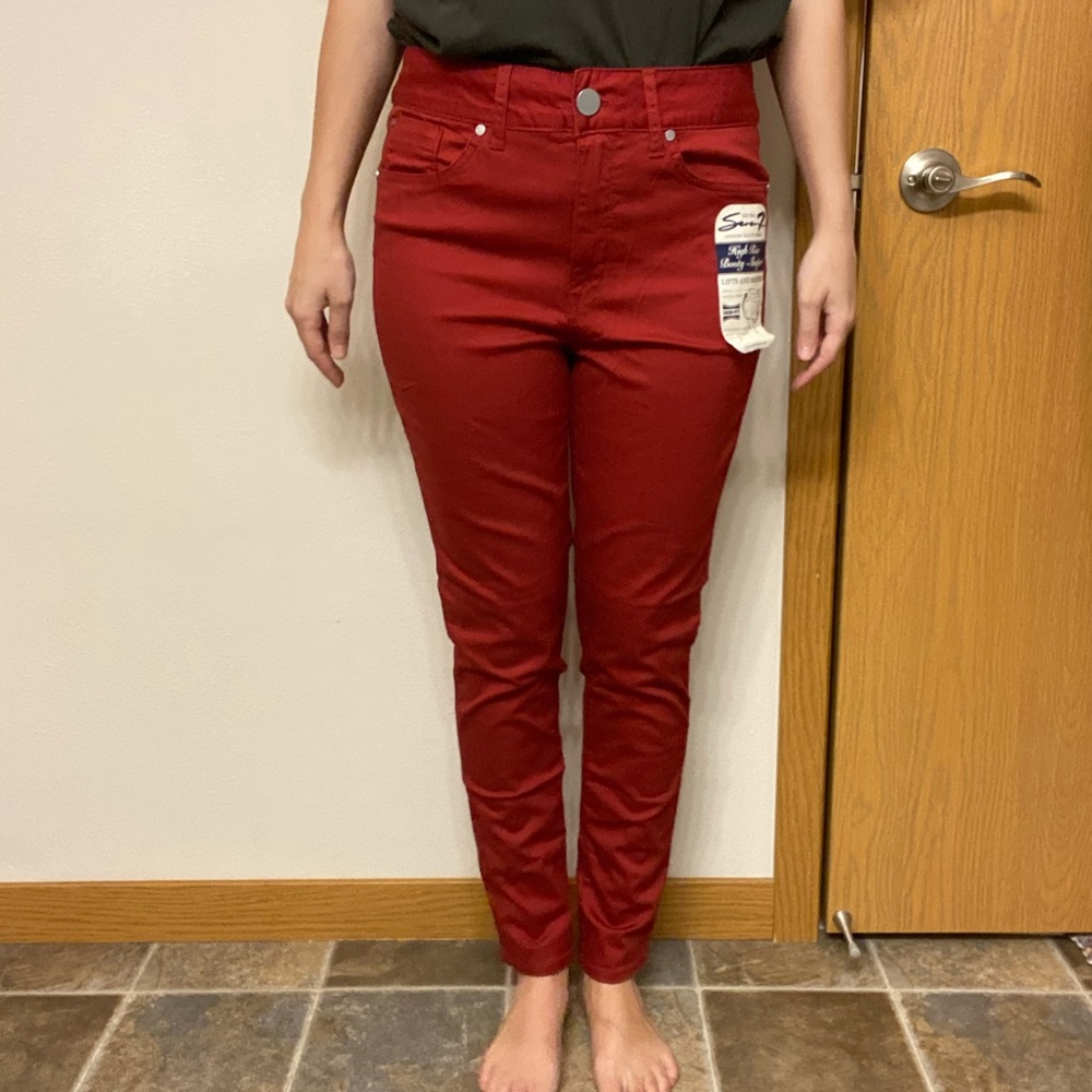 Seven7 Red high rise skinny jeans